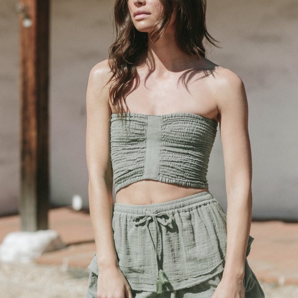 Rowie ‘Coco’ ruched cotton bandeau, fern / green, S/M